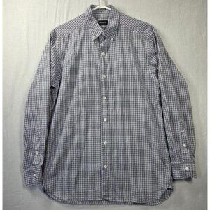 Ermenegildo Zegna Shirt Mens Medium Blue Brown Check Plaid Button Down Casual